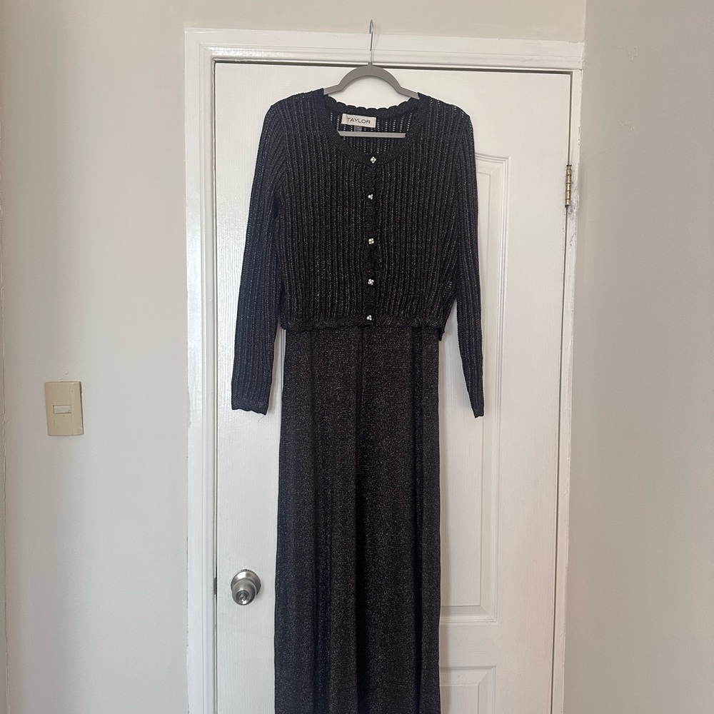 Taylor Black Buttoned Smocked Long Sleeve Dress